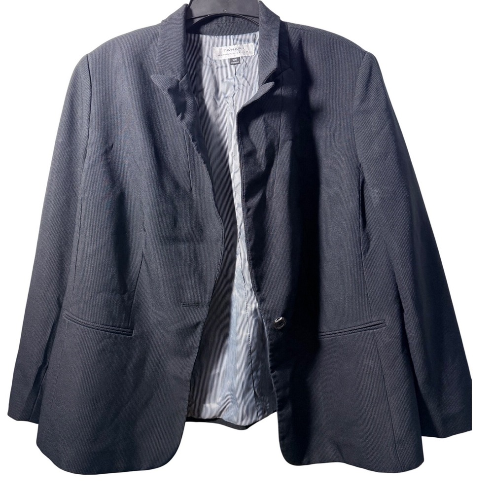 Tahari Arthur S Levine Women 16W Charcoal Gray Textured Single Button Blazer
